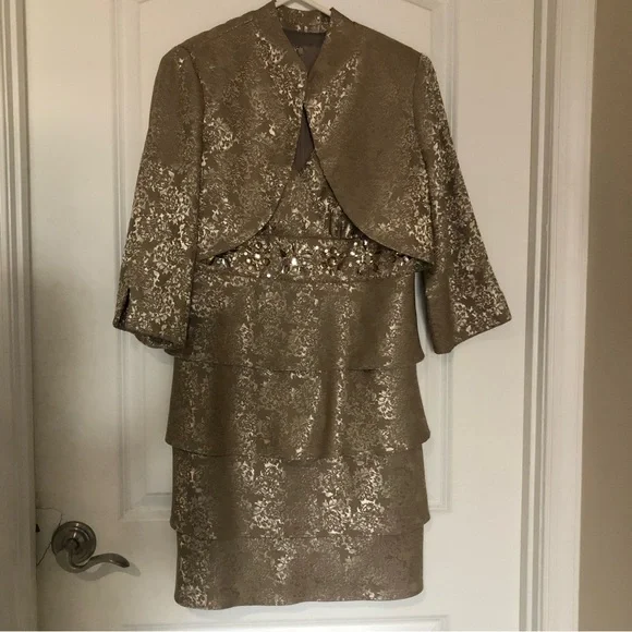 R&M Richards | Dresses | Rm Richards Size 8 Short Gold Dress With Bolero  Jacket | Poshmark